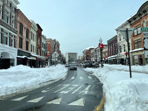 Snowy scene of Downtown Glens Falls
